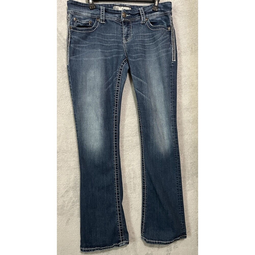 BKE Jeans Womens 33L  Bootcut Sabrina Thick Silver Stitch Lowrise Stretch Denim